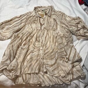 Umgee Beige and Brown Abstract Blouse